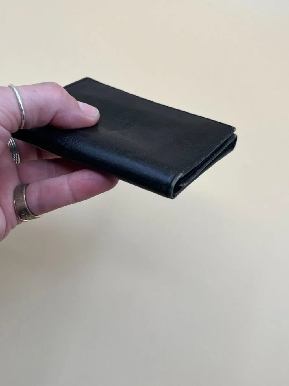 Christian Dior Vintage Black Leather Bifold Wallet Embossed Logo Card Slots Bill